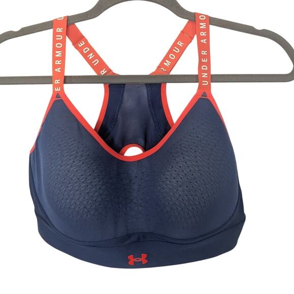 Under Armour Infinity Low Womens Support Bra Size Large Navy and Orange Athletic - Picture 1 of 9